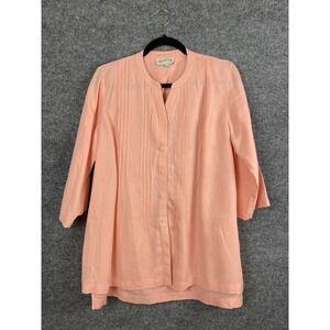 Jones New York Sport Linen Top Peach 3/4 Sleeve Tunic Pleated Front Sz M